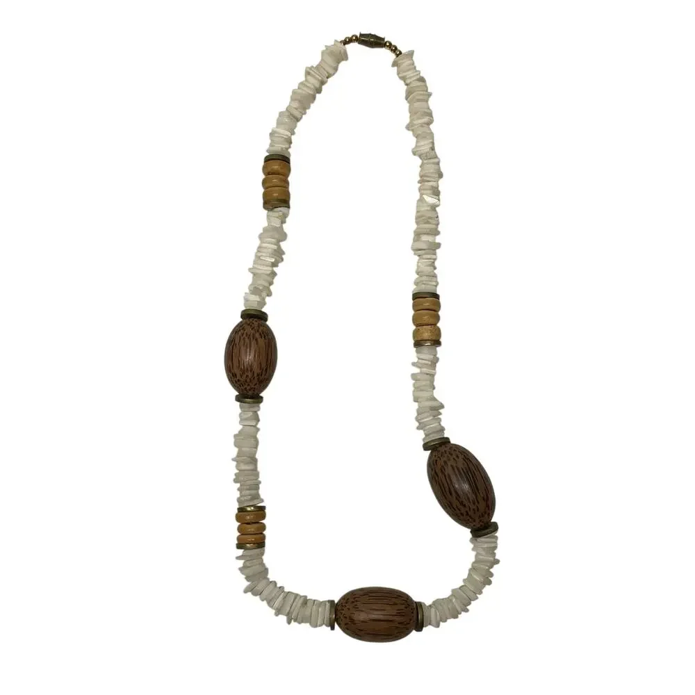 Puka Shell Necklace with Wooden Beads